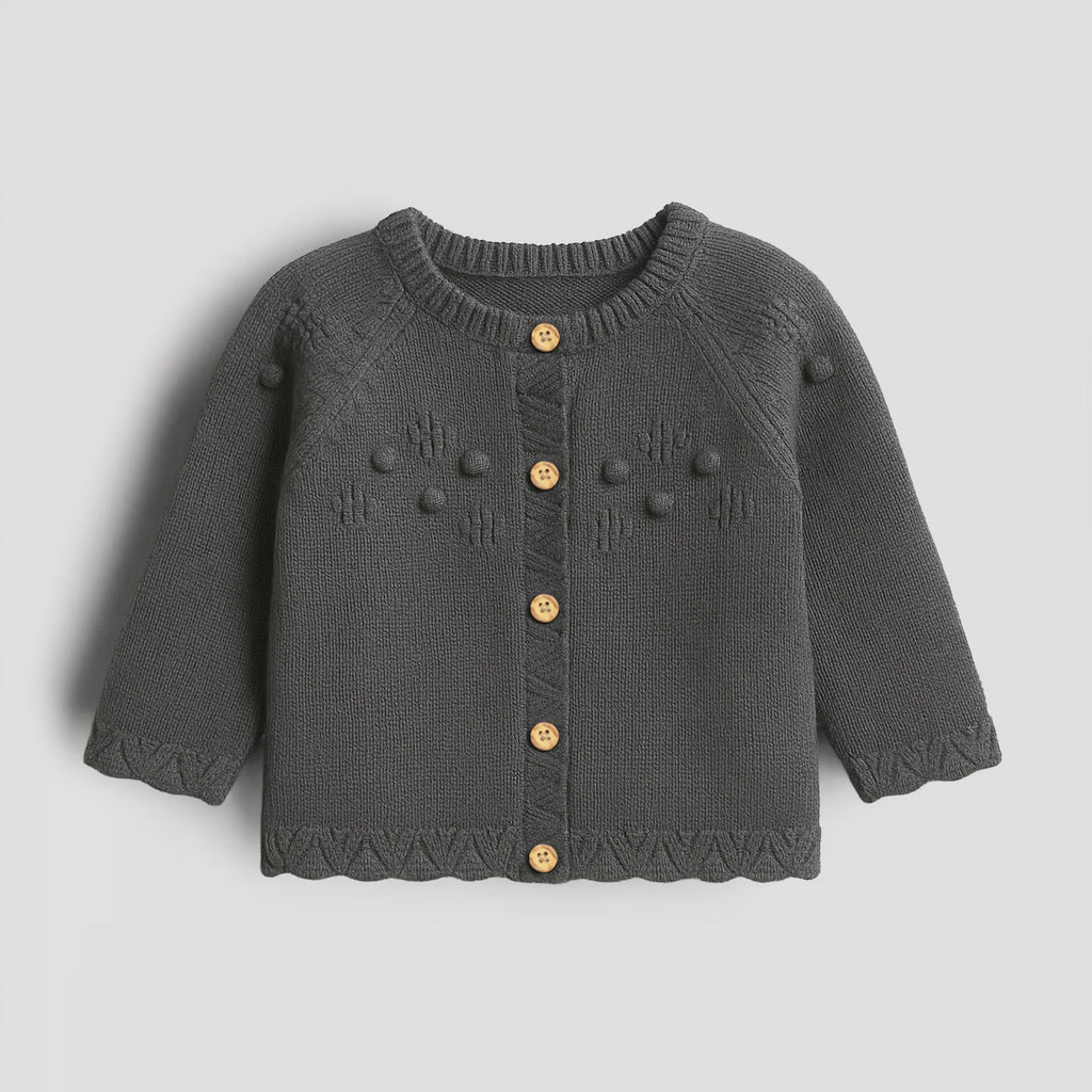 Charcoal Knit Button-Up Baby Cardigan