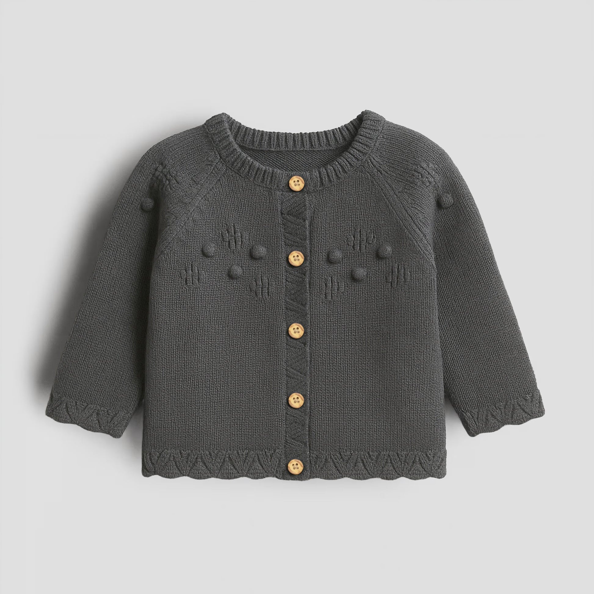 Charcoal Knit Button-Up Baby Cardigan