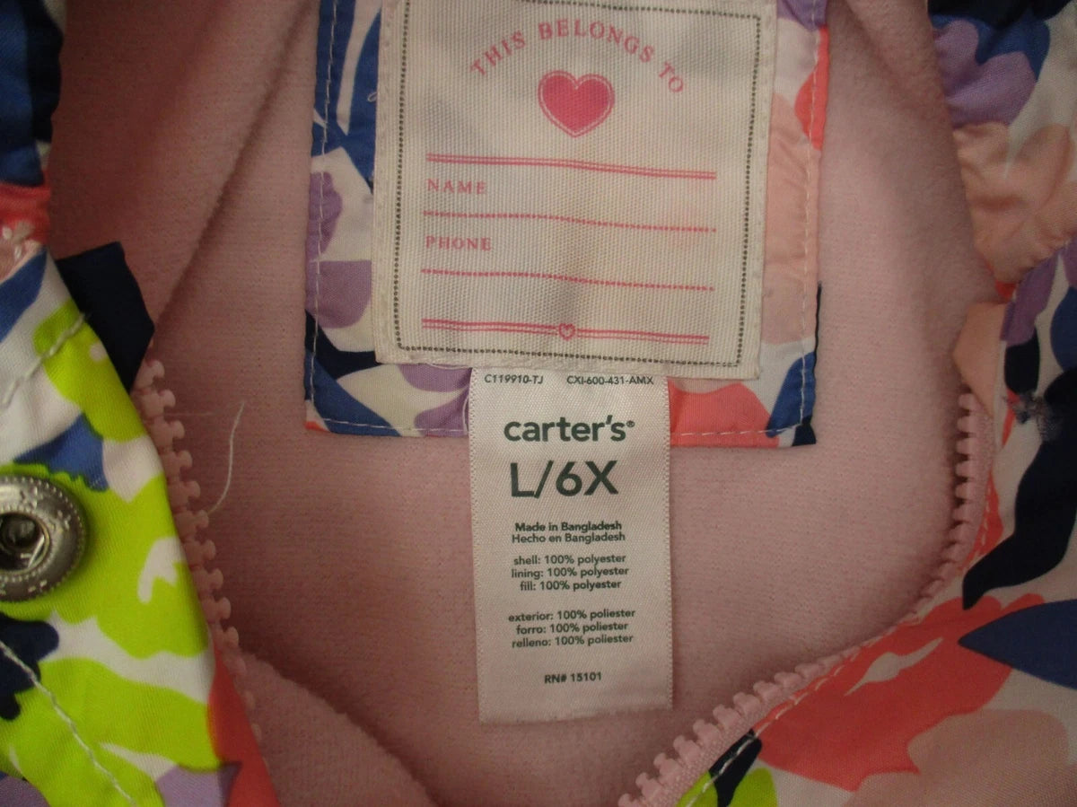 CARTER' Girls Multicolor Full  Snap Pocket Insulated Jacket