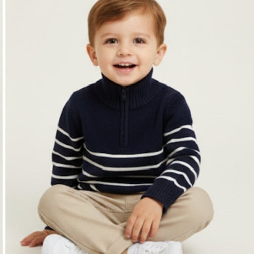 Marca & SpencerMarks & Spencer Kids’ Pullover
Half zip – Navy blue with white stripes