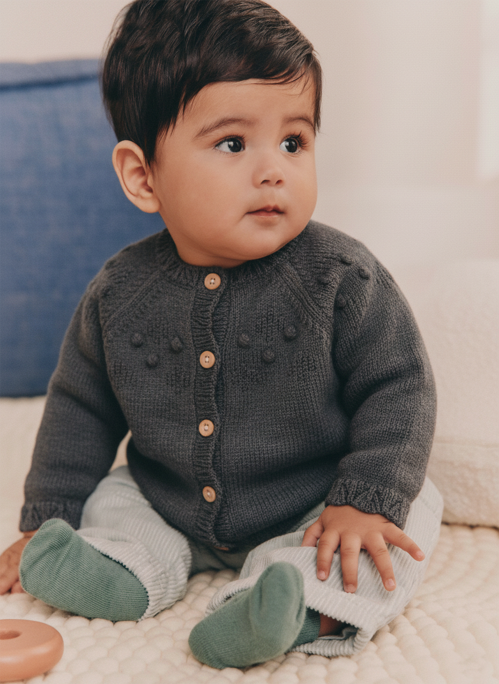 Charcoal Knit Button-Up Baby Cardigan