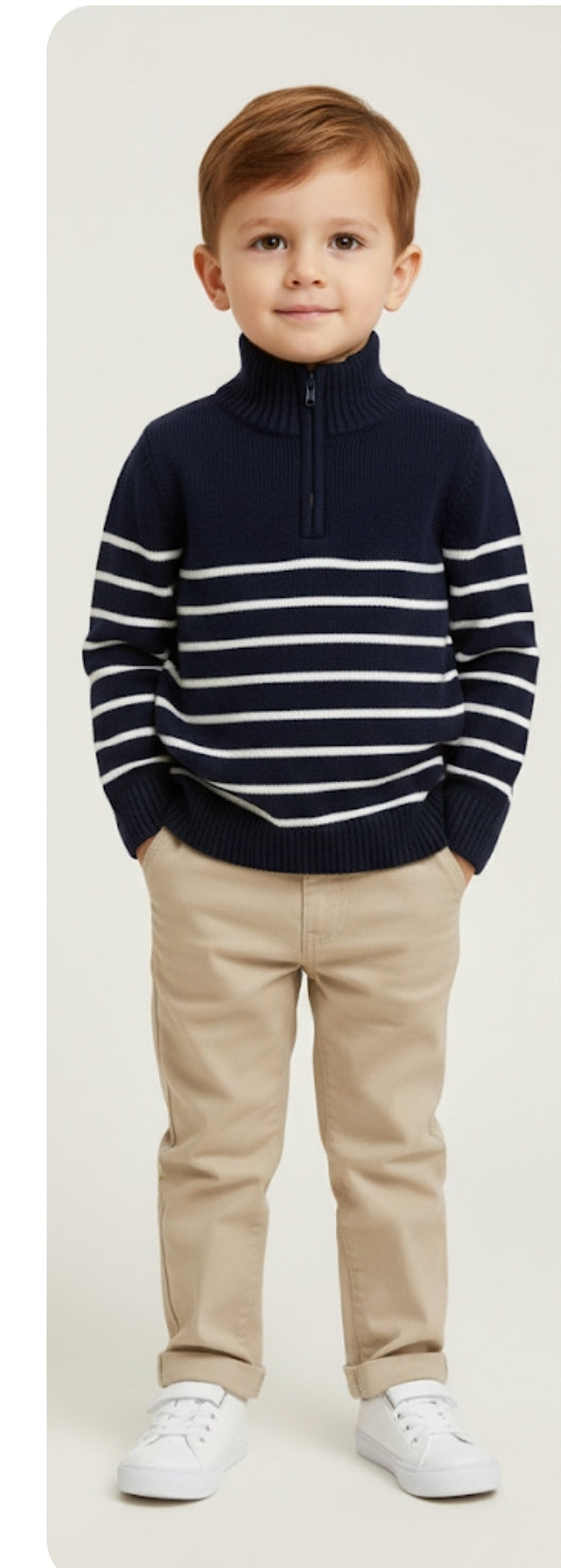 Marca & SpencerMarks & Spencer Kids’ Pullover
Half zip – Navy blue with white stripes