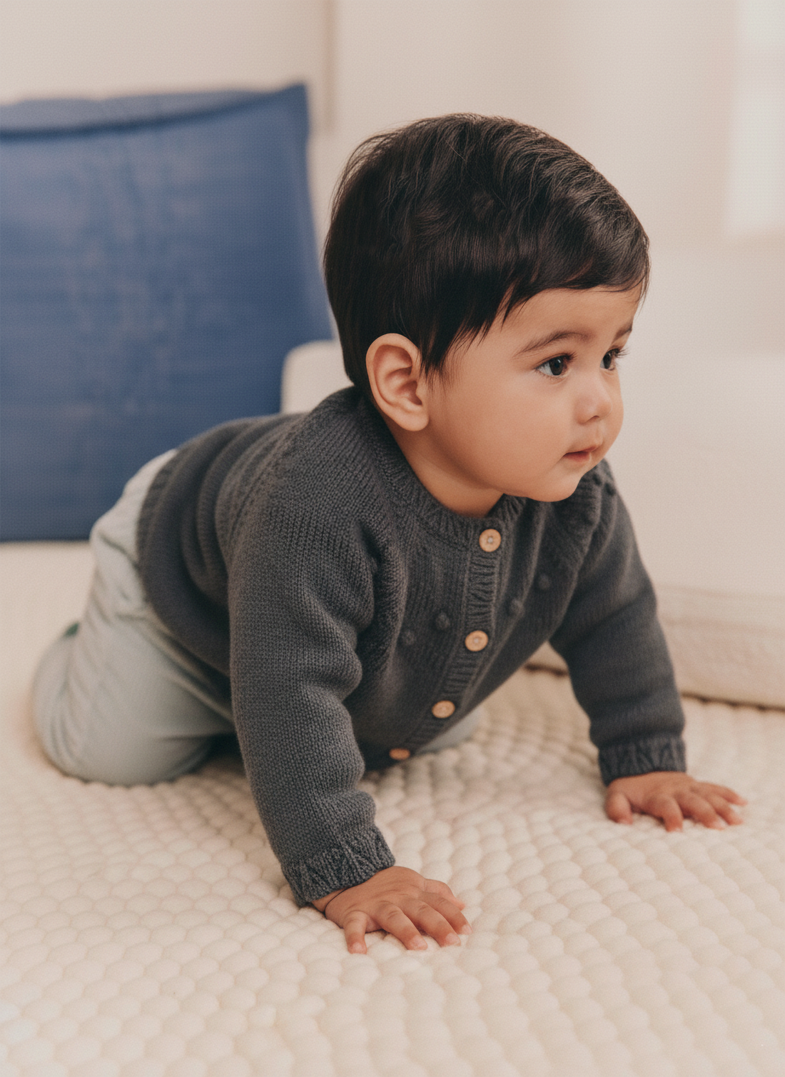 Charcoal Knit Button-Up Baby Cardigan